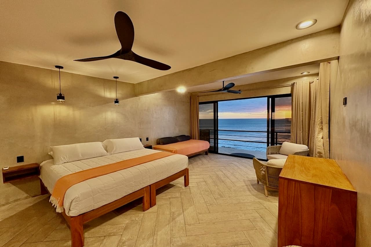 Wave View Room at Miramar SurfCamp with elevated ocean view in Nicaragua